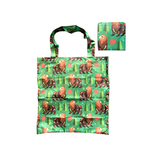 Pete Cromer Reusable Fold Up Shopping Bag - Brown Bear