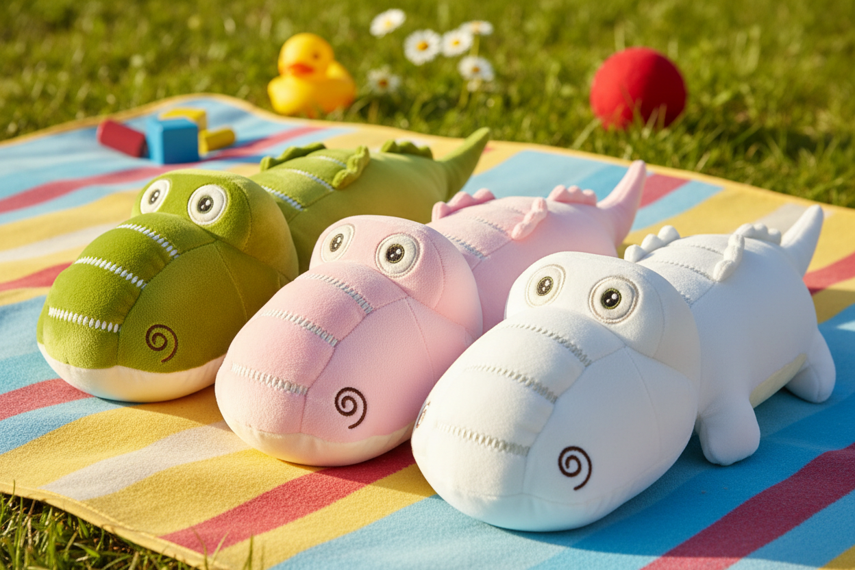 Plush Squishy Alligators in Green, Pink, and White